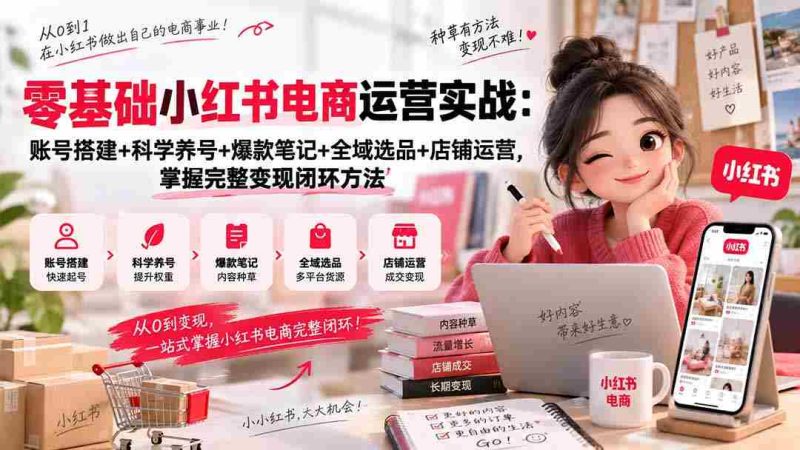 零基础小红书电商运营实战:账号搭建+科学养号+爆款笔记+全域选品+店铺运营,掌握完整变现闭环方法-湘创网
