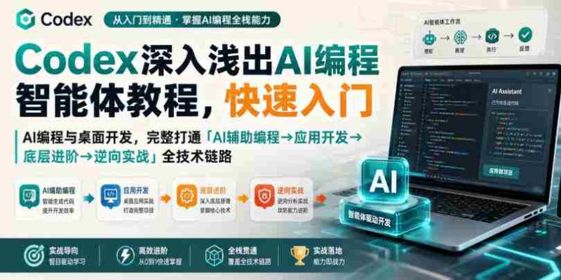 Codex深入浅出AI编程智能体教程,快速入门AI编程与桌面开发,打通「AI辅助编程→应用开发→底层进阶→逆向实战」全技术链路-湘创网