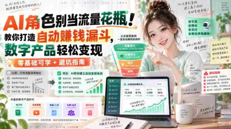 AI角色别当流量花瓶!教你打造自动賺钱漏斗,数字产品轻松变现(零基础可学+避坑指南)【原创双语字幕】-湘创网