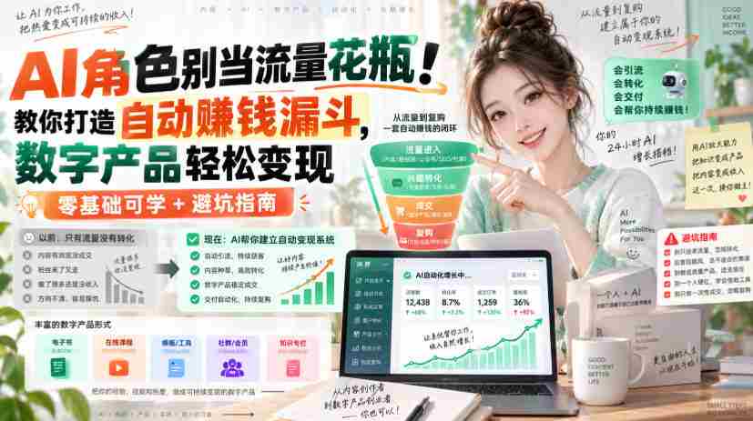 AI角色别当流量花瓶！教你打造自动賺钱漏斗，数字产品轻松变现（零基础可学+避坑指南）【原创双语字幕】-湘创网