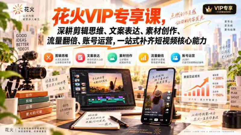独家VIP课程：全方位提升短视频剪辑、文案、创作与运营，助你流量翻倍，一课掌握核心技能-湘创网