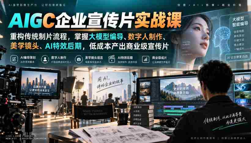 颠覆传统影视制作！AIGC实战培训，深度解析大模型编导技巧、数字人制作艺术、美学镜头捕捉与AI特效后期，轻松打造低成本商业级宣传片-湘创网