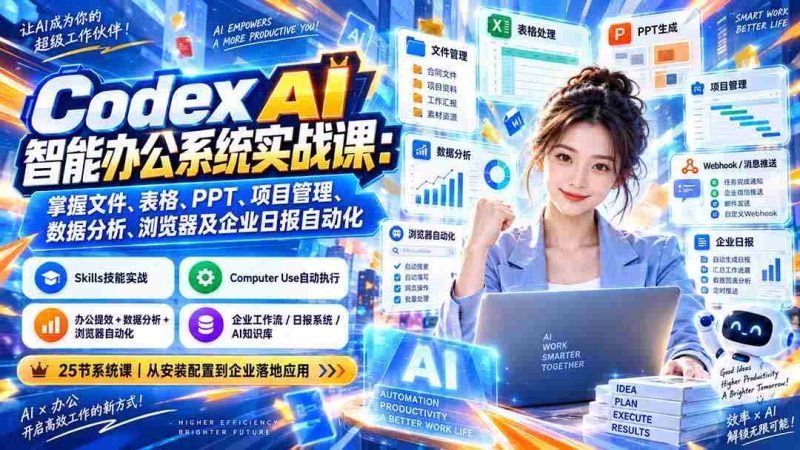 Codex AI智能办公系统实战课:掌握文件、表格、PPT、项目管理、数据分析、浏览器及企业日报自动化-湘创网