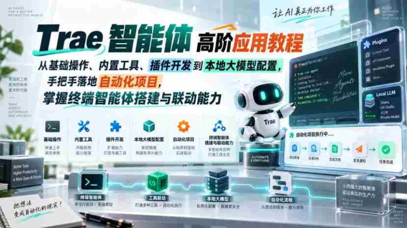 Trae智能体高阶应用教程,从基础操作、内置工具、插件开发到本地大模型配置,手把手落地自动化项目-湘创网