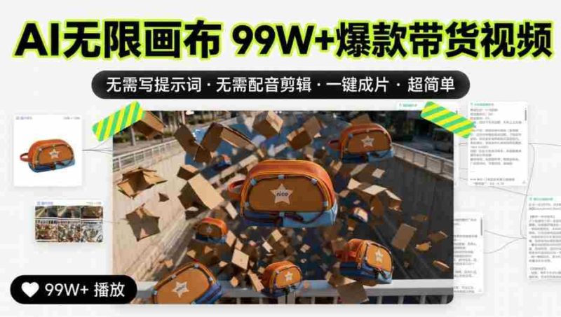 AI无限画布99W+爆款带货视频,无需写提示词·无需配音剪辑·一键成片·超简单-湘创网