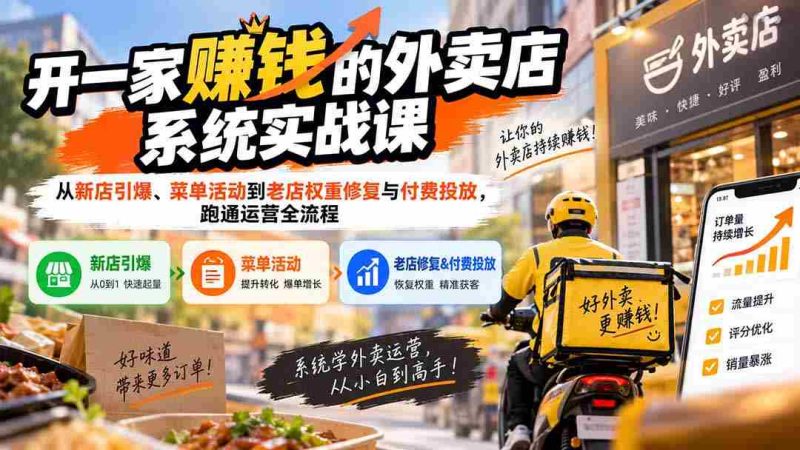 (20258期)开一家赚钱的外卖店系统实战课:从新店引爆、菜单活动到老店权重修复与付费投放,跑通运营全流程-湘创网
