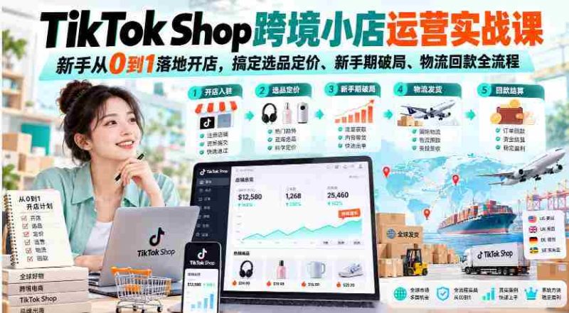 从零开始,TikTok Shop实操教程,助你一窥跨境小店经营门道,轻松解决选品定价、突破新手期、掌握物流回款全攻略-湘创网