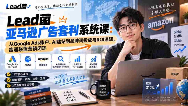 Lead菌亚马逊广告套利系统课：从Google Ads账户、AI建站到品牌词投放与ROI追踪，跑通联盟营销闭环-湘创网