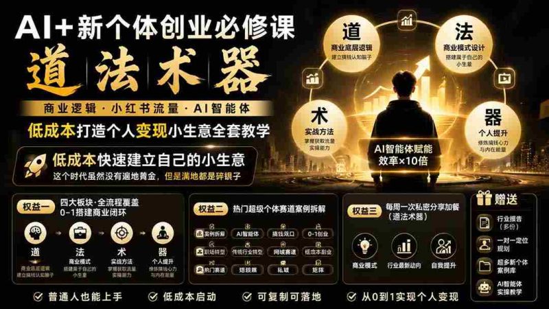 0922新版本AI创业指导课:掌握商业法则,小红书引流秘籍,AI智能助手助力,轻松开启低成本个人赚钱之路-湘创网