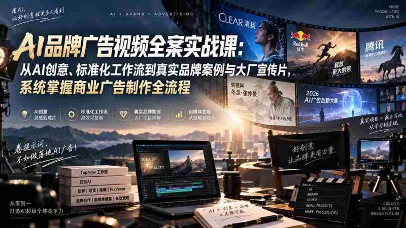 AI品牌广告视频全案实战课：从AI创意、标准化工作流到真实品牌案例与大厂宣传片，系统掌握商业广告制作全流程-湘创网