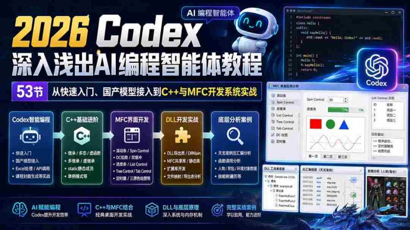 (20221期)2026 Codex深入浅出AI编程智能体教程:53节从快速入门、国产模型接入到C++与MFC开发系统实战-湘创网