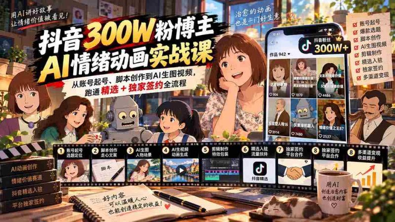抖音百万粉丝达人揭秘:AI情绪动画制作全攻略,涵盖账号运营、剧本编写及AI生成视频,解锁精选内容与独家签约之道-湘创网