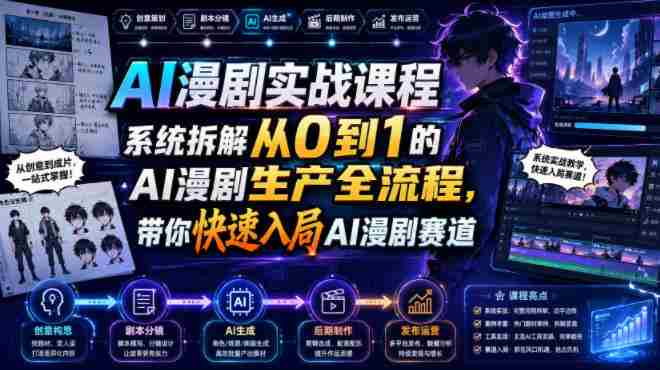 AI漫剧实战课程,系统拆解从0到1的AI漫剧生产全流程,带你快速入局AI漫剧赛道(更新)-湘创网