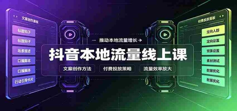抖音本地流量线上课：账号搭建拍摄剪辑，文案创作与付费投放教学-湘创网