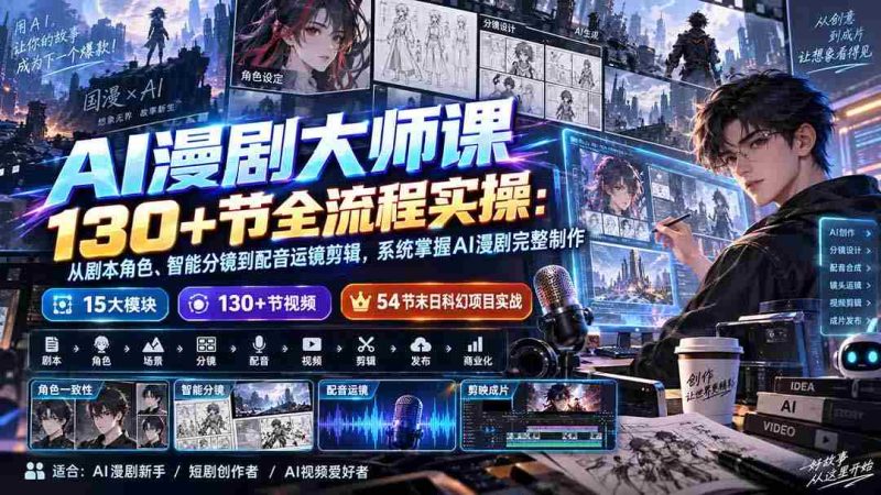 (20326期)AI漫剧大师课130+节全流程实操:从剧本角色、智能分镜到配音运镜剪辑,系统掌握AI漫剧完整制作-湘创网