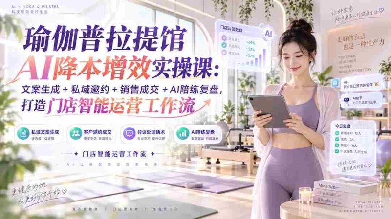 (20340期)瑜伽普拉提馆AI降本增效实操课:文案生成+私域邀约+销售成交+AI陪练复盘,打造门店智能运营工作流-湘创网
