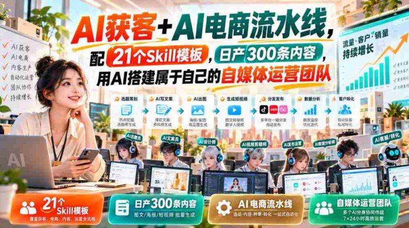 AI赋能客户获取与电商全链路，配备21款技能模板，每日产出300篇内容，AI助力打造个性化自媒体运营团队-湘创网
