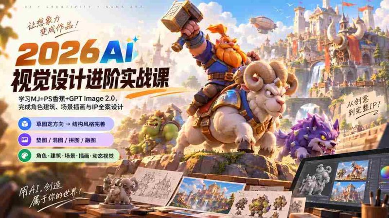 2026AI视觉设计进阶实战课-更新：学习MJ+PS香蕉+GPT Image 2.0，完成角色建筑、场景插画与IP全案设计-湘创网