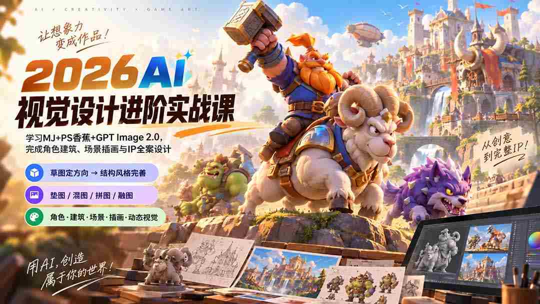 2026AI视觉设计进阶实战课-更新：学习MJ+PS香蕉+GPT Image 2.0，完成角色建筑、场景插画与IP全案设计-湘创网