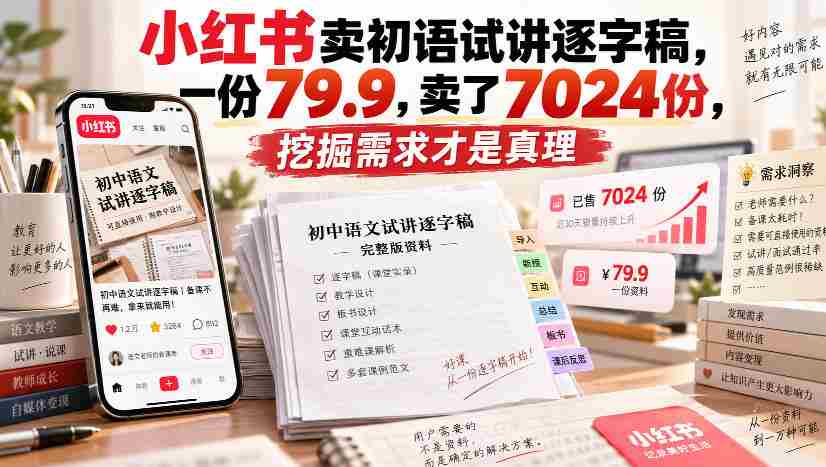 小红书卖初语试讲逐字稿，一份79.9，卖了7024份，挖掘需求才是真理-湘创网