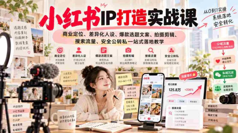 揭秘小红书IP养成攻略:深度解析商业定位、独树一帜人设塑造、爆款文案与视觉制作、搜索技巧、流量变现全攻略-湘创网