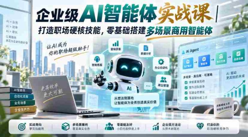 企业级AI智能体实战课|打造职场硬核技能,零基础搭建多场景商用智能体-湘创网