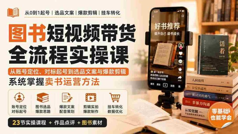 (20239期)图书短视频带货全流程实操课:从账号定位、对标起号到选品文案与爆款剪辑,系统掌握卖书运营方法-湘创网