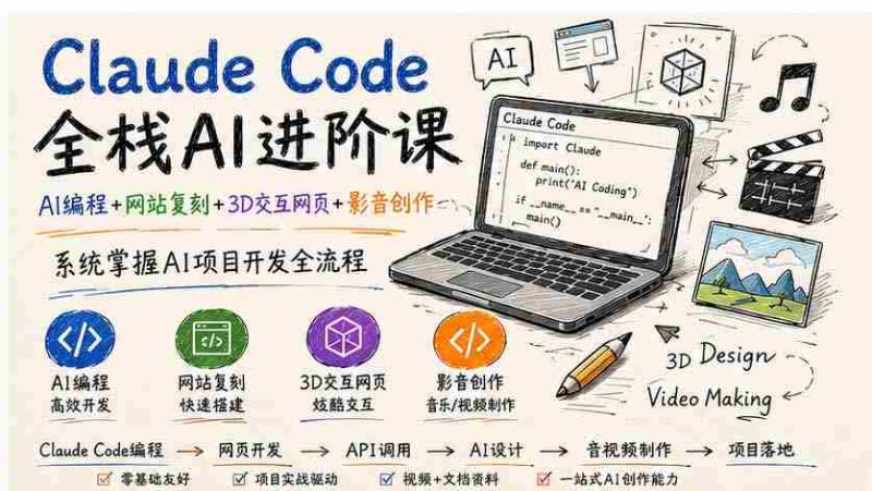 (20188期)Claude Code全栈AI进阶课-更新;AI编程+网站复刻+3D交互网页+影音创作,系统掌握AI项目开发全流程-湘创网