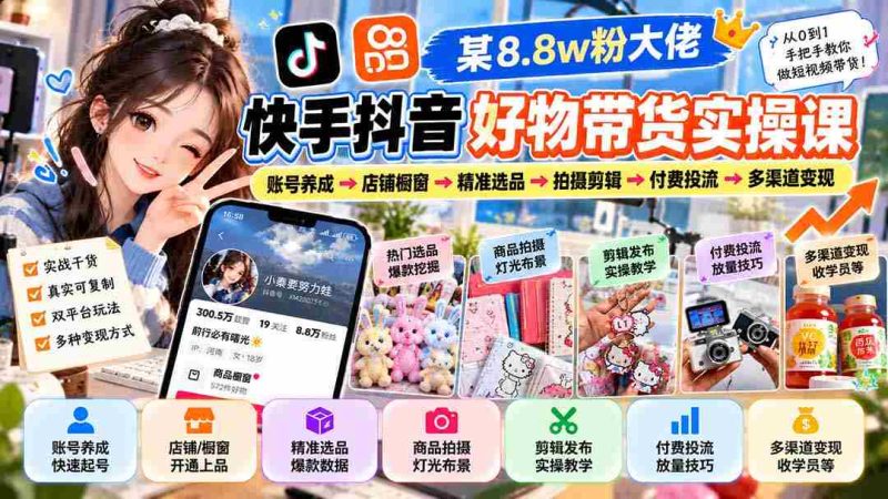 揭秘网红带货达人秘籍:从粉丝突破8.8万到多渠道盈利,快手抖音好物带货实战全攻略!-湘创网