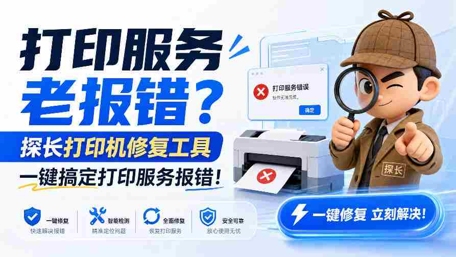 打印服务老报错?探长打印机修复工具,一键搞定打印服务报错!