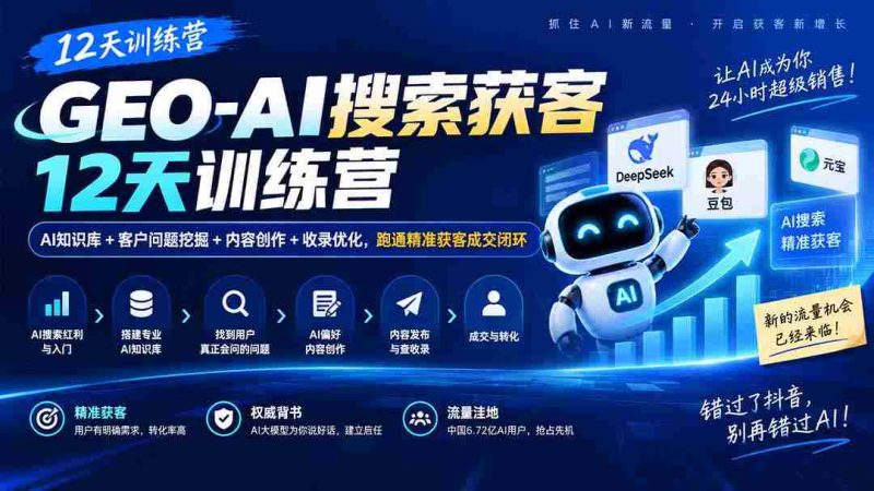 AI赋能获客加速营:12天掌握AI知识库、客户需求洞察、内容策划与收录优化,打造高效成交闭环-湘创网