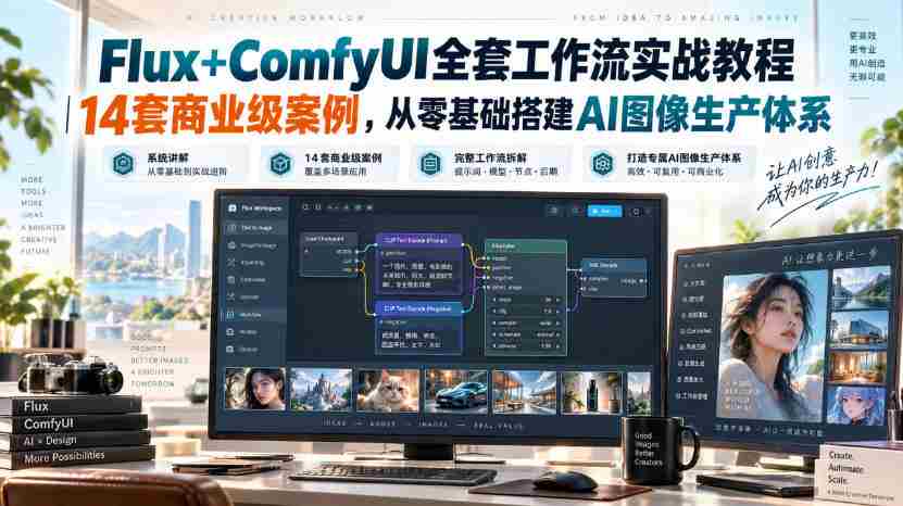 Flux+ComfyUI全套工作流实战教程｜14套商业级案例，从零基础搭建AI图像生产体系-湘创网