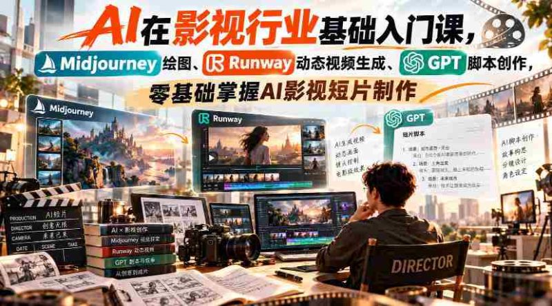 【无水印】AI在影视行业基础入门课，Midjourney绘图、Runway动态视频生成、GPT脚本创作，零基础掌握AI影视短片制作-湘创网