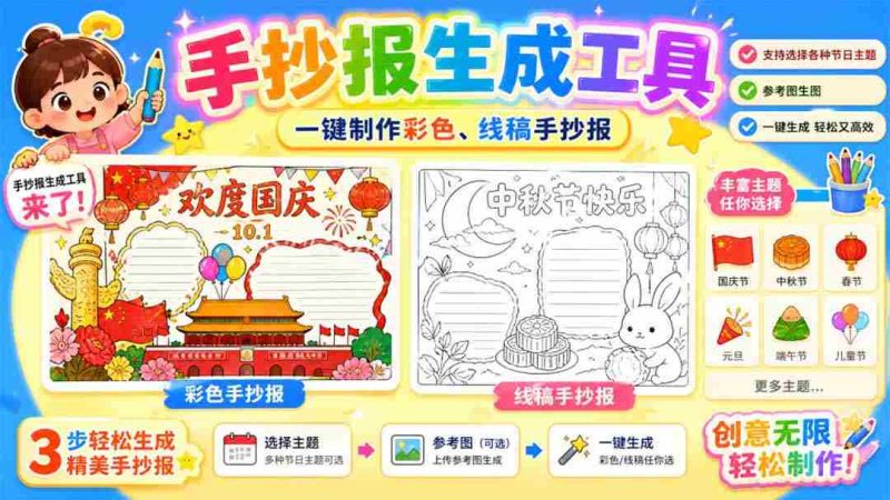 (20265期)手抄报批量生成工具来了,完全免费,告别豆包生图,这个高清无水印-湘创网