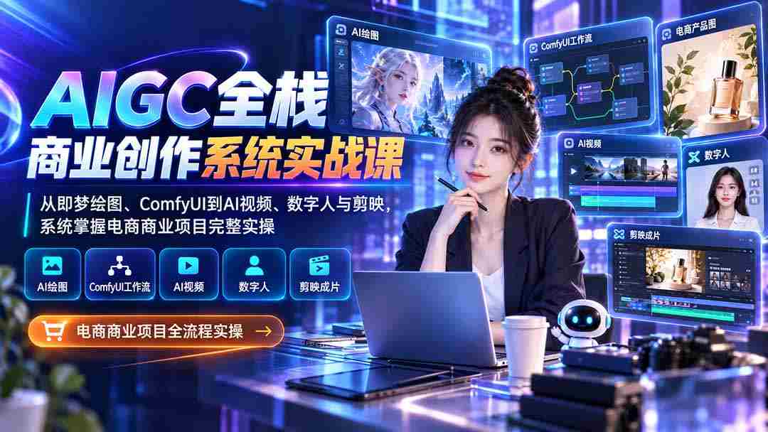 （20342期）AIGC全栈商业创作系统实战课：从即梦绘图、ComfyUI到AI视频、数字人与剪映，系统掌握电商商业项目完整实操-湘创网