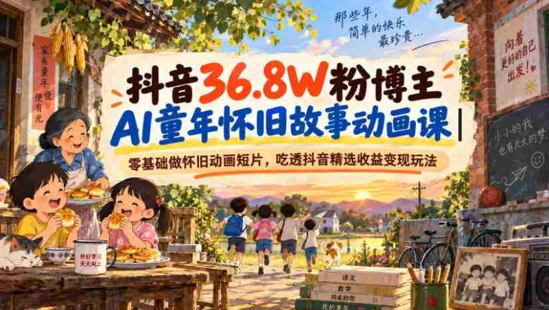 抖音36.8W粉博主AI童年怀旧故事动画课｜零基础做怀旧动画短片，吃透抖音精选收益变现玩法-湘创网