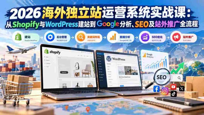 2026海外独立站运营系统实战课：从Shopify与WordPress建站到Google分析、SEO及站外推广全流程-湘创网