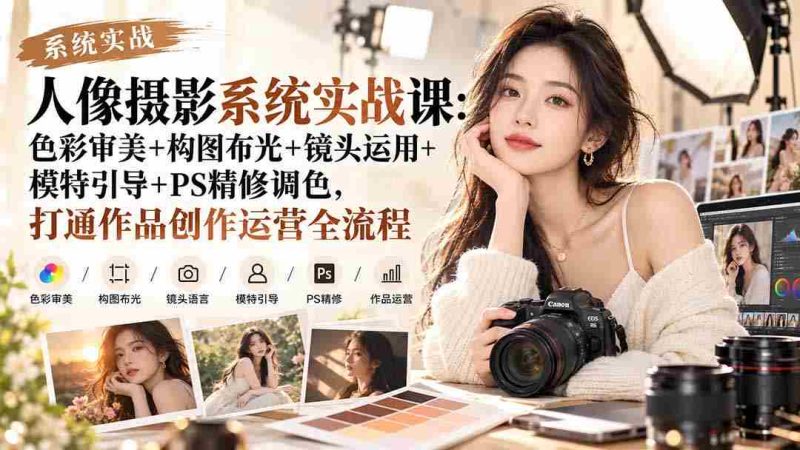 解锁人像摄影秘籍：从色彩美学到后期处理，全方位实战课程，助你创作运营一臂之力-湘创网