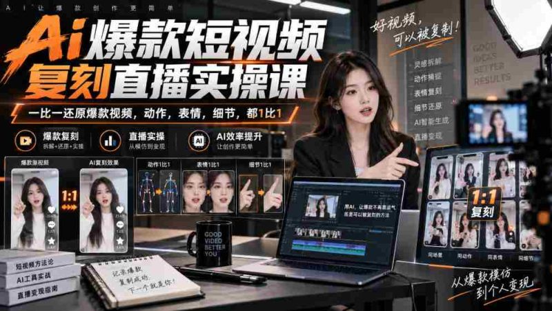 天诺老吴Ai爆款短视频复刻直播实操课,一比一还原爆款视频,动作,表情,细节,都1比1-湘创网