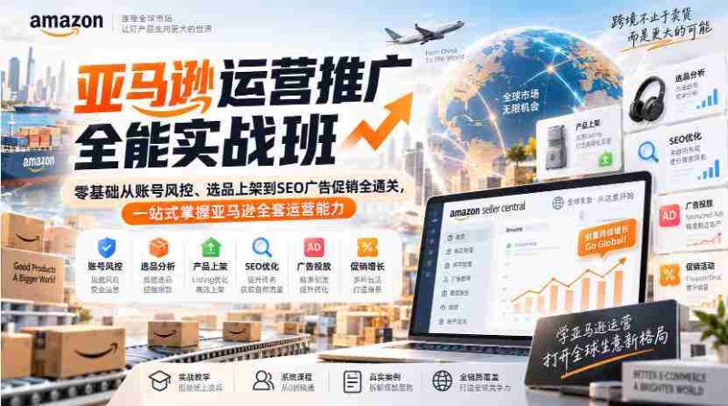 亚马逊运营推广全能实战班｜零基础从账号风控、选品上架到SEO广告促销全通关，一站式掌握亚马逊全套运营能力-湘创网