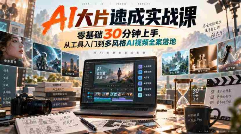 AI大片速成实战课｜零基础30分钟上手，从工具入门到多风格AI视频全案落地​-湘创网