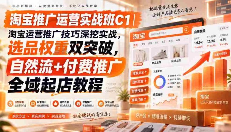淘宝推广运营实战班C1|淘宝运营推广技巧深挖实战,选品权重双突破,自然流+付费推广全域起店教程-湘创网