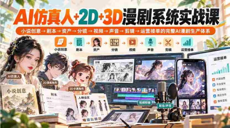 零水印】人工智能打造仿真人，2D与3D动画一网打尽，从小说灵感到运营接单，全链路AI漫剧制作流程深度教学-湘创网