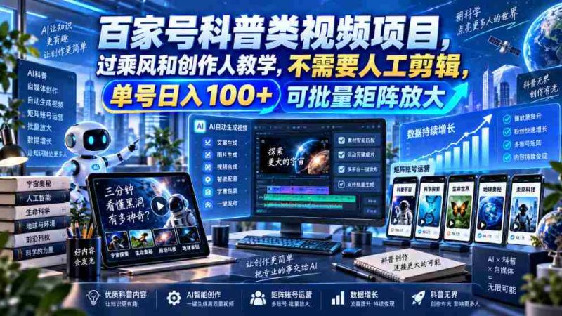 百亿流量科普短视频计划,乘风破浪学创作技巧,零剪辑操作,单账号日赚百元,轻松构建矩阵效应-湘创网