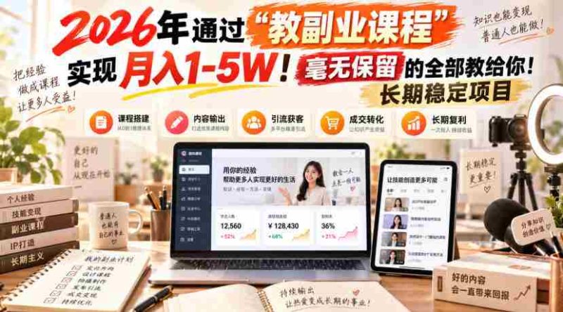 2026年通过“教副业课程”实现月入1-5W!毫无保留的全部教给你!长期稳定项目-湘创网