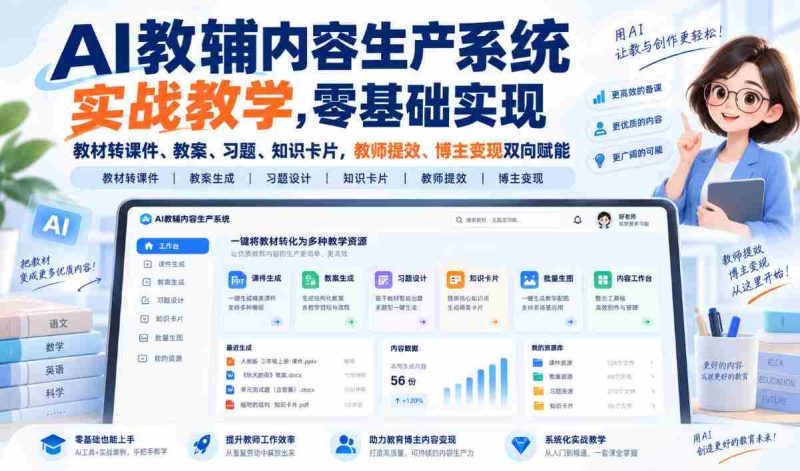 人工智能辅助教材转化神器,从零开始打造课件、教案、习题与知识卡片,助力教师提升效率,博主实现盈利,双赢之道!-湘创网