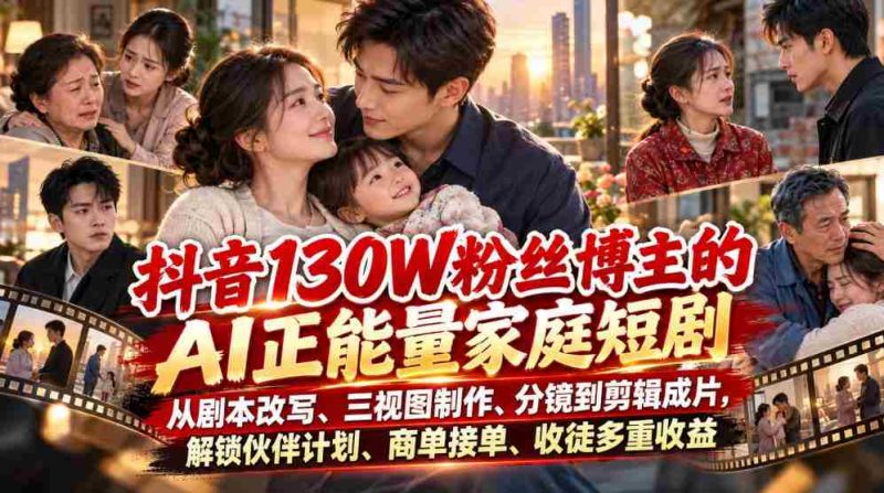 抖音红人130万粉丝打造AI家庭喜剧,剧本改编、三维制作、镜头设计至剪辑成片,揭秘伙伴计划、商务合作、收徒多渠道盈利之道-湘创网