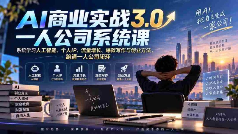 (20249期)AI商业实战3.0一人公司系统课:系统学习人工智能、个人IP、流量增长、爆款写作与创业方法,跑通一人公司闭环-湘创网