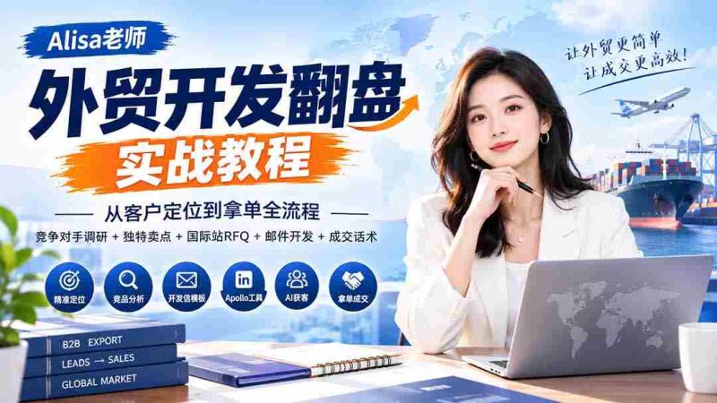 外贸开发翻盘实战教程|从客户定位到拿单全流程+竞争对手调研+独特卖点+国际站RFQ+邮件开发+成交话术-湘创网