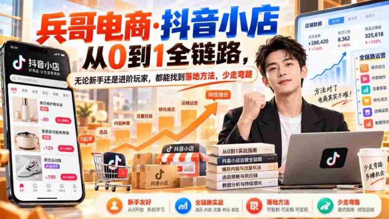零基础起航】兵哥电商揭秘:抖音小店全流程攻略,新手进阶两不误,高效避坑指南(9月更新)-湘创网
